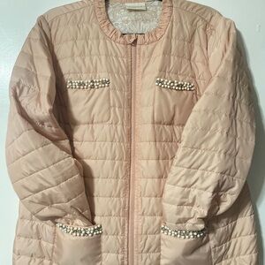 Chico's Blush Quilted Puffer Jacket with Pearl Details